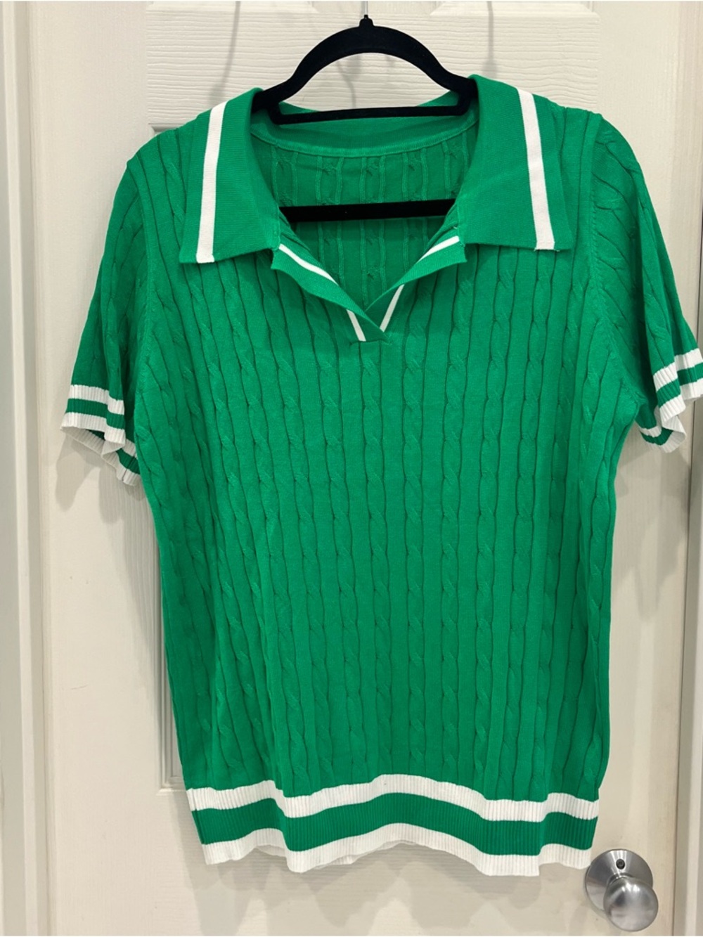 Green Knit Polo with White Trim // L
